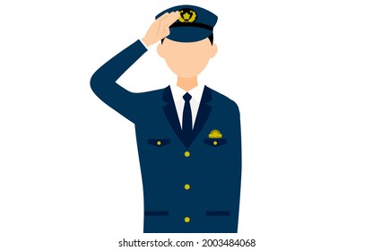 Young male police officer posing, Salute