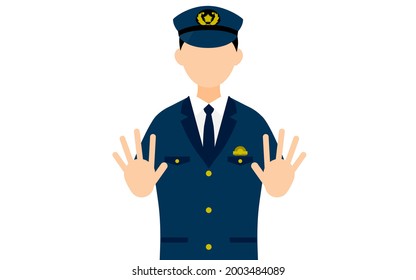 Young male police officer posing, Putting both hands out in front of you to stop
