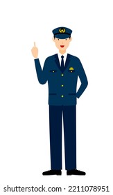 Young male police officer posing, Pointing