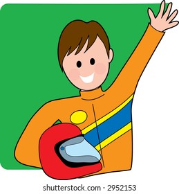 Young male race car driver holding his helmet