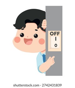 young male reaching to wall switch to turn off lamp demonstrating energy saving habit at home