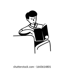 young male reading sit on sofa  retro style vector illustration