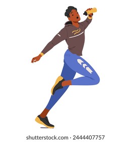 Young Male Runner Character Tilting His Head Back Slightly, A Water Bottle To His Lips, Replenishing Hydration, Sportsman Embodying Vitality And Endurance. Cartoon People Vector Illustration