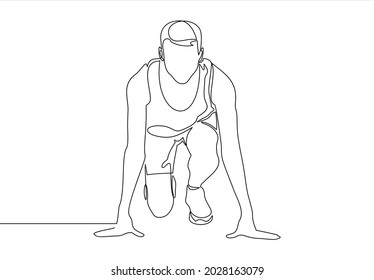 Young Male Running Athlete On Low Start Postion - Continuous One Line Drawing