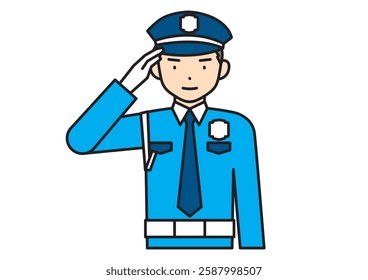 Young male security guard saluting