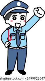Young male security guard smiling and raising his fist