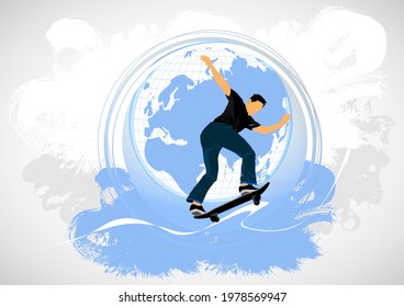 Young male skateboarder. Healthy lifestyle. Vector easy to editable 