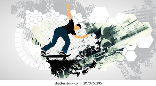 Young male skateboarder. Healthy lifestyle. Vector easy to editable 