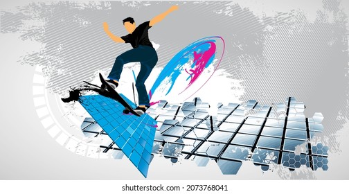 Jóvenes patinadores masculinos. Estilo de vida saludable. Vector fácil de editar 