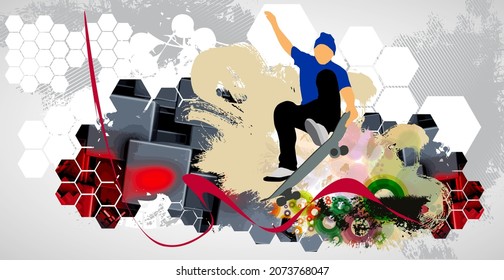 Young male skateboarder. Healthy lifestyle. Vector easy to editable 