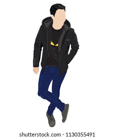 young male standing cartoon character full length body vector illustration