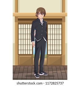 Young male students anime