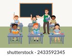Young male teacher teaching students in the classroom