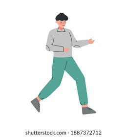 Young Male Trotting and Running Ahead in a Hurry Vector Illustration