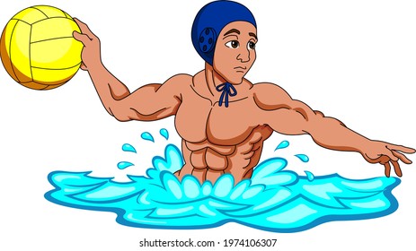 young male water polo player white background