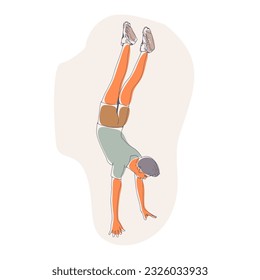 Young male workout. Sport man doing fitness exercise. Casual sportwear - t-shirt, breeches and sneakers. Young man wearing workout clothes. Sport fashion boy outline in urban casual style.
