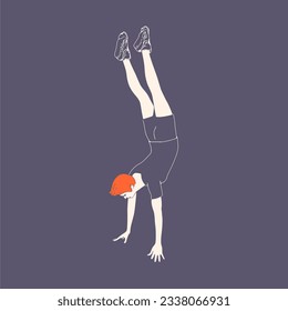 Young male workout. Sport man doing fitness exercise. Casual sportwear - t-shirt, breeches and sneakers. Young man wearing workout clothes. Sport fashion boy outline in urban casual style.