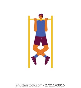 Un joven está participando activamente en un ejercicio de recuperación en una barra Horizontal, demostrando fuerza y estado físico.