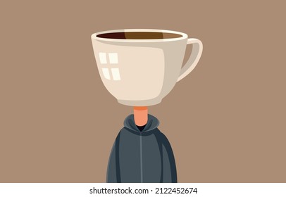 
Young Man Addicted to Coffee Vector Cartoon Illustration. Adult person feeling tired thinking of caffeine for more energy
