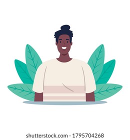 young man african character, on nature scene vector illustration design