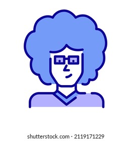 Young man with afro hairstyle wearing glasses. Pixel perfect, editable stroke color avatar icon