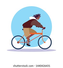 young man afro riding bike avatar character