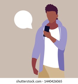 young man afro using smartphone with speech bubble
