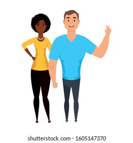 young man with afro woman characters vector illustration design