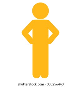 Young Man Akimbo vector icon. Style is flat symbol, yellow color, rounded angles, white background.