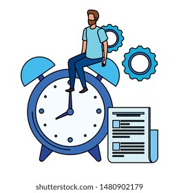young man with alarm clock character