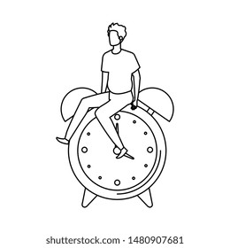 young man with alarm clock character