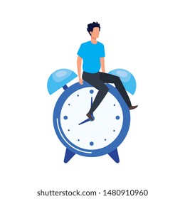 young man with alarm clock character