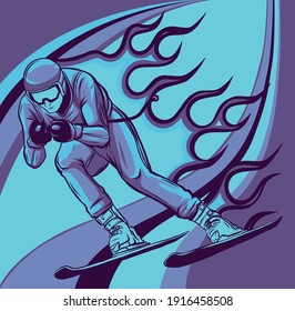 Young man is Alpine Skier involved in downhill vector