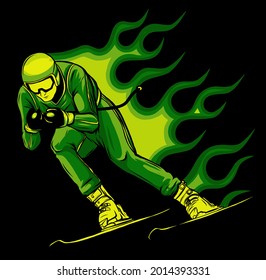 Der junge Mann ist Alpine Skier, der an der Abwärtsvektorgrafik beteiligt ist
