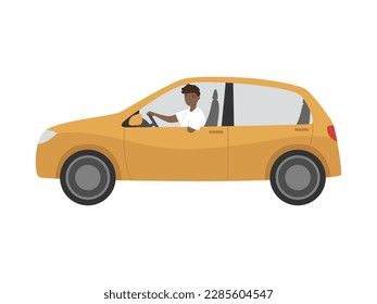 Der junge Mann mit amputierter Hand, der ein Auto fährt. Behinderte. Einzelne Vektorgrafik 