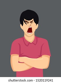 Young man angry facial expression vector illustration.
