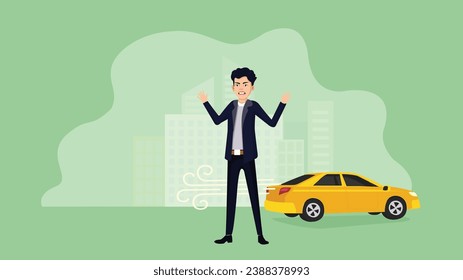 Young man angry Taxi driver Never stop the vehicle pathetic situation Call Taxi booking Story board vector illustrations