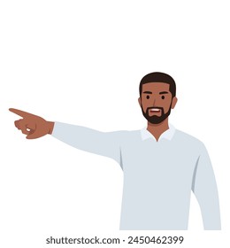Young man angry worker point out a big problem. Unhappy employee not satisfied with company policies and salaries. Flat vector illustration isolated on white background