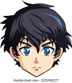 diseño de ilustración vectorial de caracteres de estilo anime de hombre joven. Caricatura de un chico negro de ánime manga. diseño de ilustración vectorial de caracteres de estilo de anime facial de joven. Caricatura masculina de manga de anime