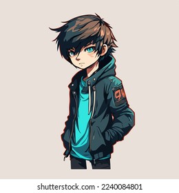 diseño de ilustración vectorial de caracteres de estilo anime de hombre joven. Caricatura de un chico negro de ánime manga. diseño de ilustración vectorial de caracteres de estilo de anime facial de joven. Caricatura masculina de manga de anime