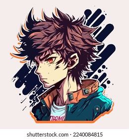 young man anime style character vector illustration design. Manga Anime Boy Black Hair Faces Cartoon . face young man anime style character vector illustration design. Boy anime male manga cartoon