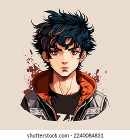 young man anime style character vector illustration design. Manga Anime Boy Black Hair Faces Cartoon . face young man anime style character vector illustration design. Boy anime male manga cartoon