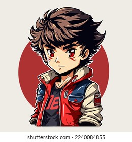 diseño de ilustración vectorial de caracteres de estilo anime de hombre joven. Caricatura de un chico negro de ánime manga. diseño de ilustración vectorial de caracteres de estilo de anime facial de joven. Caricatura masculina de manga de anime