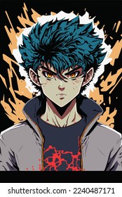 young man anime style character vector illustration design. Manga Anime Boy Black Hair Faces Cartoon . face young man anime style character vector illustration design. Boy anime male manga cartoon