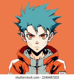 diseño de ilustración vectorial de caracteres de estilo anime de hombre joven. Caricatura de un chico negro de ánime manga. diseño de ilustración vectorial de caracteres de estilo de anime facial de joven. Caricatura masculina de manga de anime