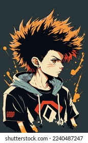 diseño de ilustración vectorial de caracteres de estilo anime de hombre joven. Caricatura de un chico negro de ánime manga. diseño de ilustración vectorial de caracteres de estilo de anime facial de joven. Caricatura masculina de manga de anime