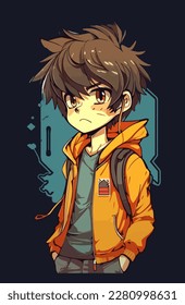 diseño de ilustración vectorial de caracteres de estilo anime de hombre joven. Caricatura de un chico negro de ánime manga. diseño de ilustración vectorial de caracteres de estilo de anime facial de joven. Caricatura masculina de manga de anime