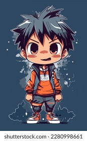 junge Mann Anime Stil Charakter Vektorgrafik Design. Manga Anime Boy Black Hair Faces Cartoon. Gesicht jungen Mann Anime Stil Charakter Vektorgrafik Design. Junge männliche Manga-Cartoon