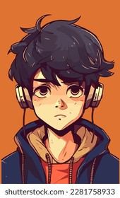 diseño de ilustración vectorial de caracteres de estilo anime de hombre joven. Caricatura de un chico negro de ánime manga. diseño de ilustración vectorial de caracteres de estilo de anime facial de joven. Caricatura masculina de manga de anime