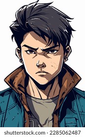 diseño de ilustración vectorial de caracteres de estilo anime de hombre joven. Caricatura de un chico negro de ánime manga. diseño de ilustración vectorial de caracteres de estilo de anime facial de joven. Caricatura masculina de manga de anime